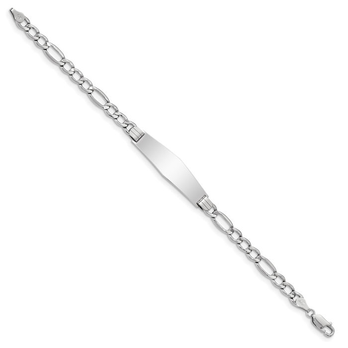 14K Solid White Gold Soft Figaro Link Name Bar Identification ID Bracelet