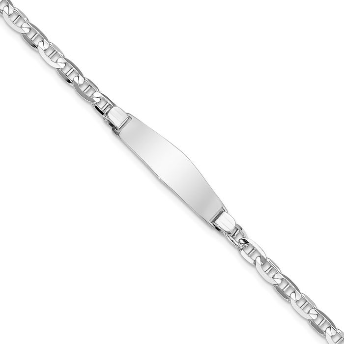 14K Solid White Gold Soft Anchor Mariner Link Name Bar Identification ID Bracelet