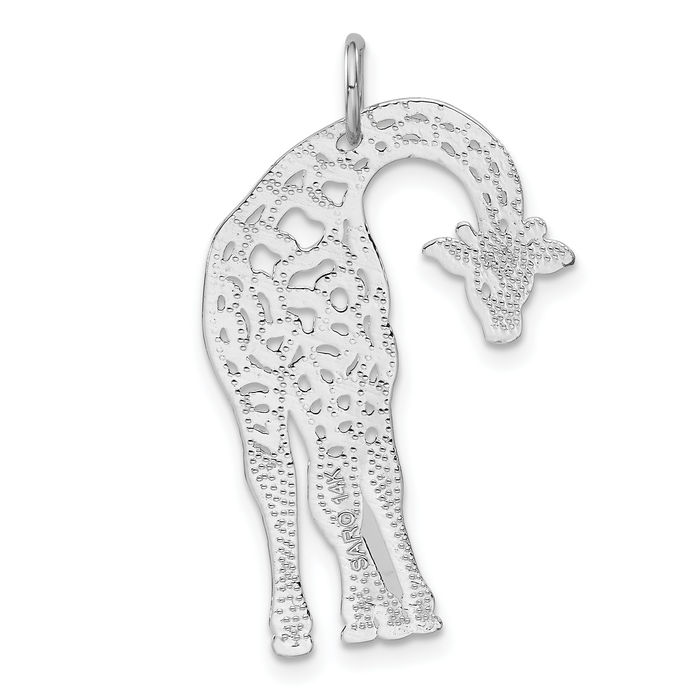 14K Solid White Gold Giraffe Necklace Chain Pendant Charm