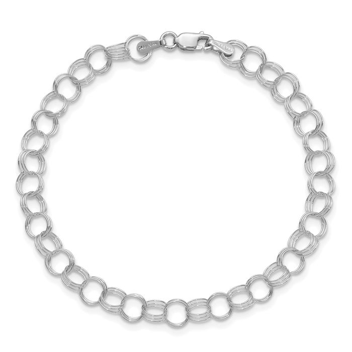 14K Solid White Gold Triple Link Charm Bracelet - Picture 9 of 17