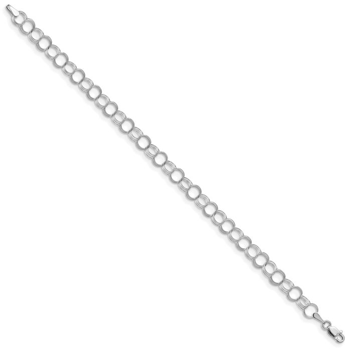 14K Solid White Gold Triple Link Chain Charm Bracelet