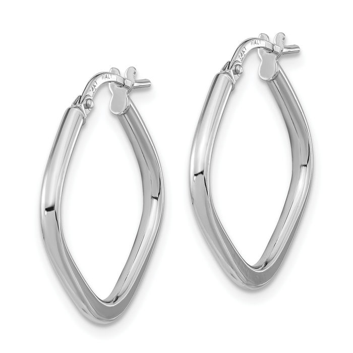14K Solid White Gold Square Medium Hoop Earrings