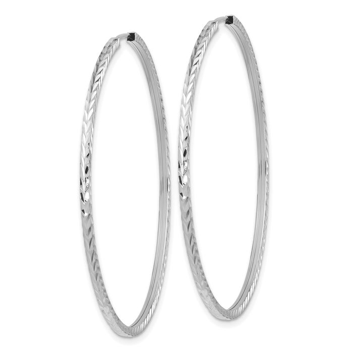 14K Solid White Gold Square Tube Endless Round Large Hoop Earrings