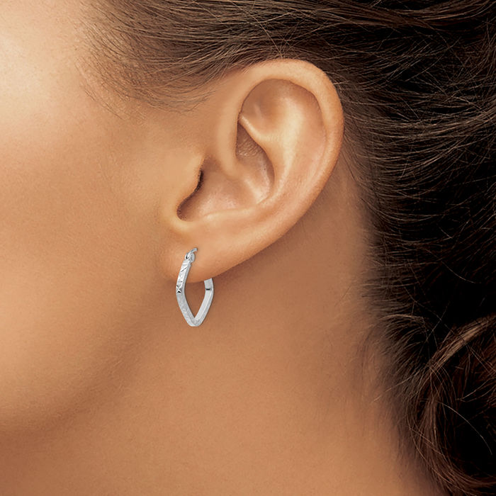 14K Solid White Gold Square Small Hoop Earrings