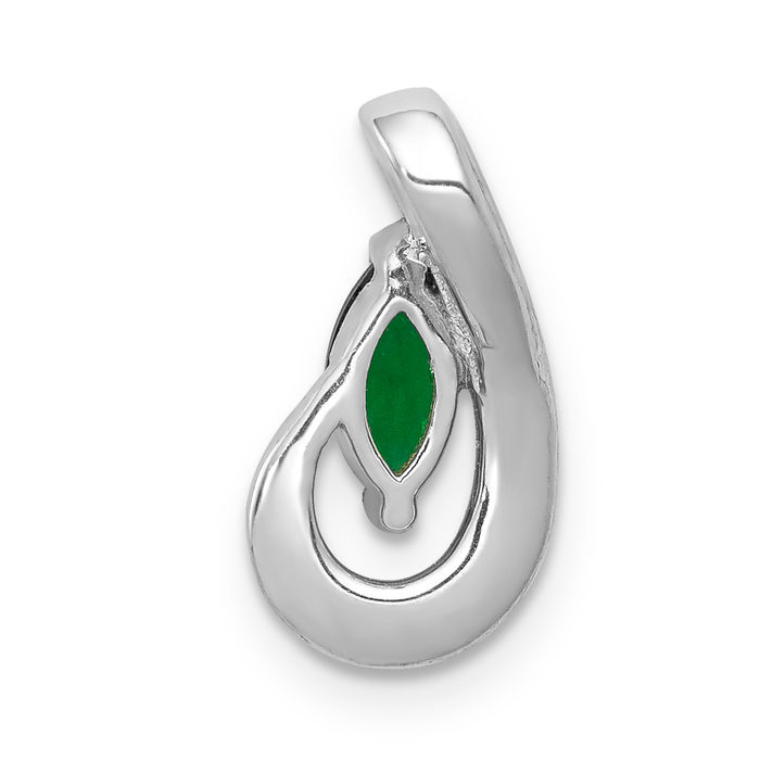 14K Solid White Gold Teardrop Diamond Green Emerald Necklace Charm Gemstone Pendant