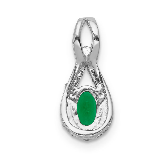 14K Solid White Gold Teardrop Diamond Oval Green Emerald Necklace Gemstone Pendant Charm