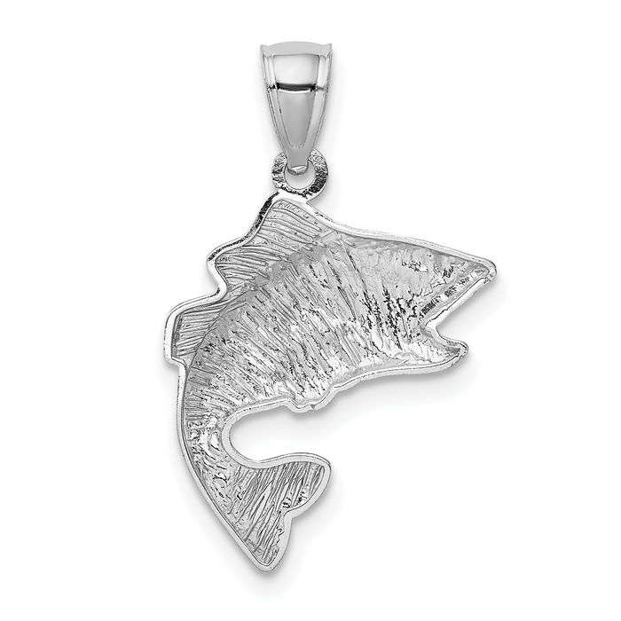 14K Solid White Gold Bass Fish Necklace Chain Pendant Charm