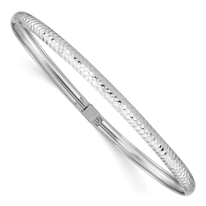 14K Solid White Gold Flexible Bangle Bracelet - Picture 8 of 12