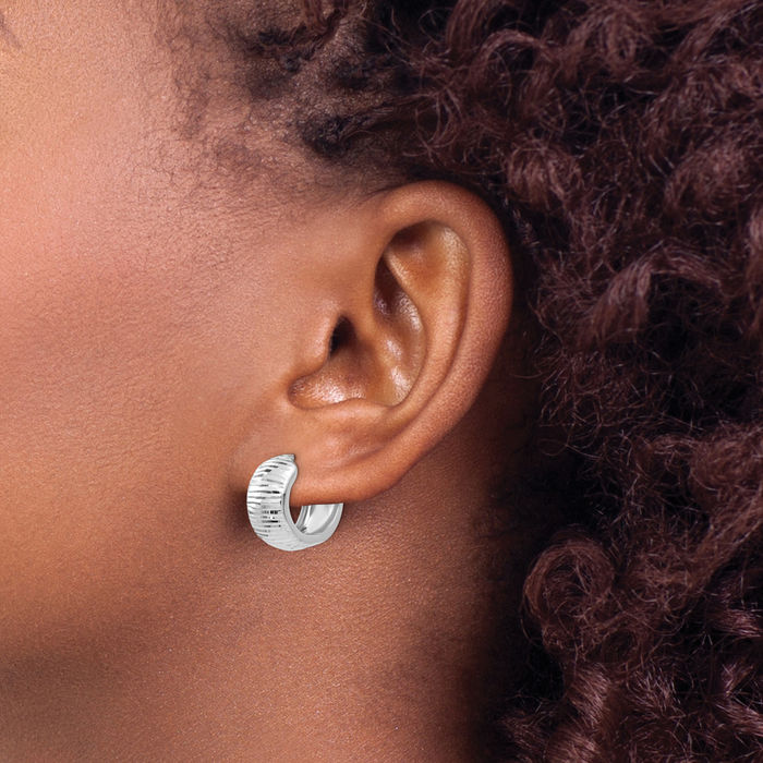 14K Solid White Gold Round Small Hoop Earrings