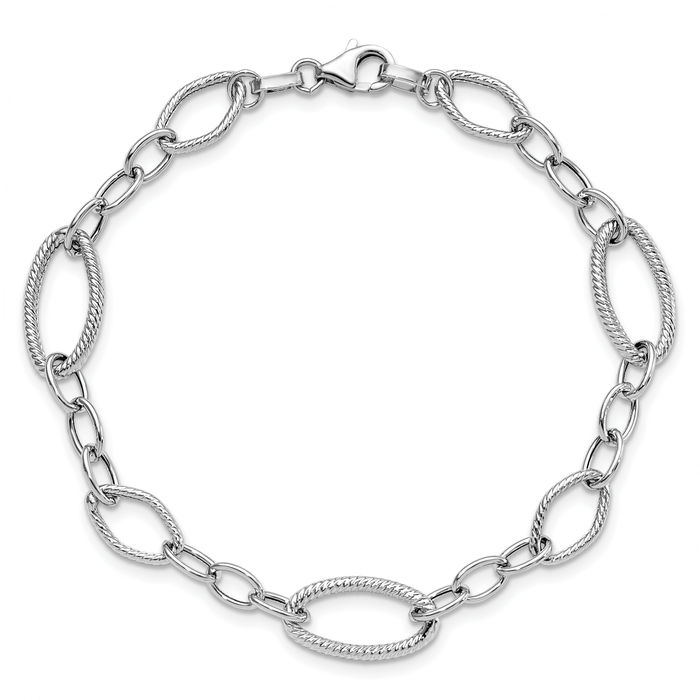 14K Solid White Gold Link Chain Bracelet