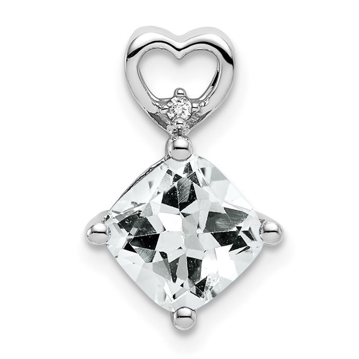 14K Solid White Gold Topaz Diamond Heart Floating Chain Slide Necklace - Picture 4 of 6