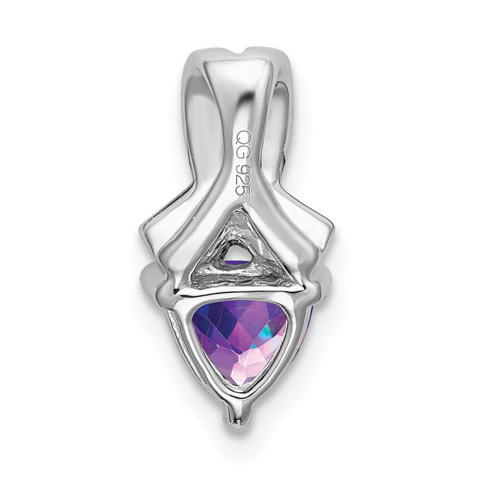 14K Solid White Gold Trillion Purple Amethyst Diamond Necklace Charm Gemstone Pendant