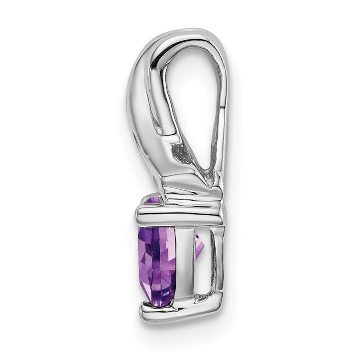 14K Solid White Gold Trillion Purple Amethyst Diamond Necklace Charm Gemstone Pendant