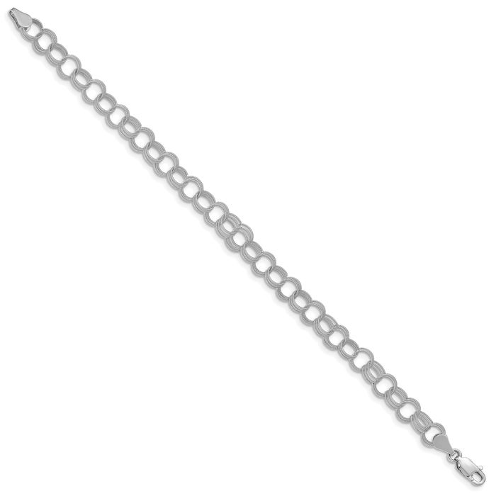 14K Solid White Gold Triple Link Chain Charm Bracelet