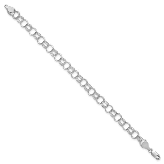 14K Solid White Gold Triple Link Chain Charm Bracelet