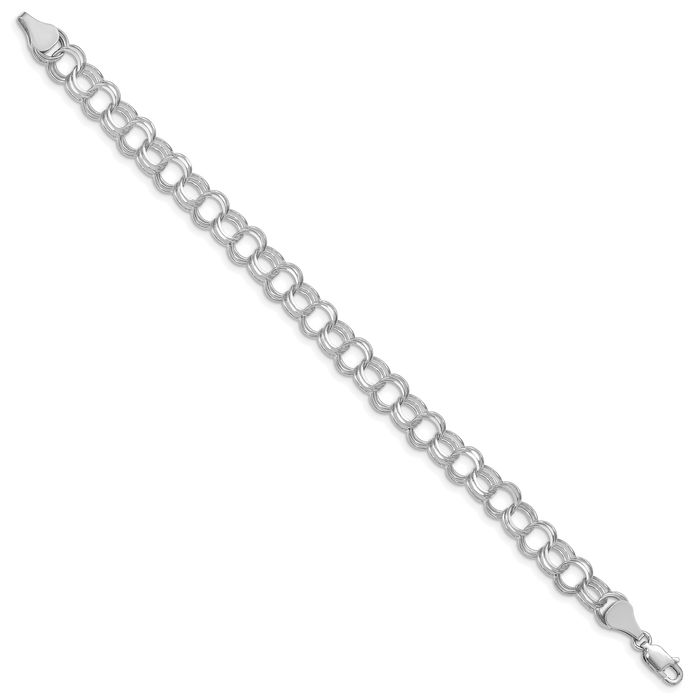 14K Solid White Gold Triple Link Chain Charm Bracelet