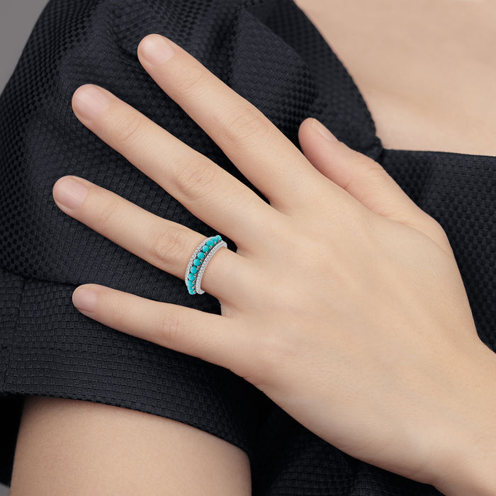 14K Solid White Gold Blue Turquoise Topaz Ring