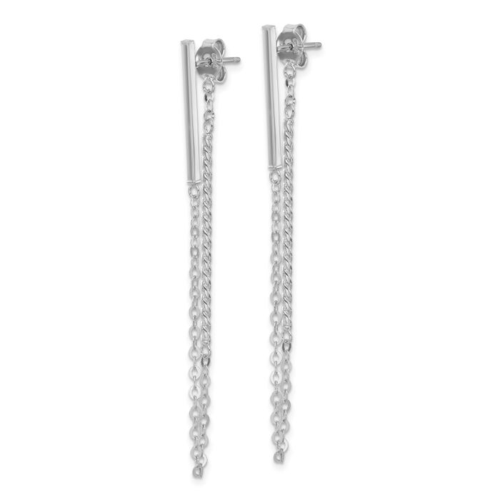 14K Solid White Gold Twisted Bar Chain Drop Dangle Line Stud Earrings