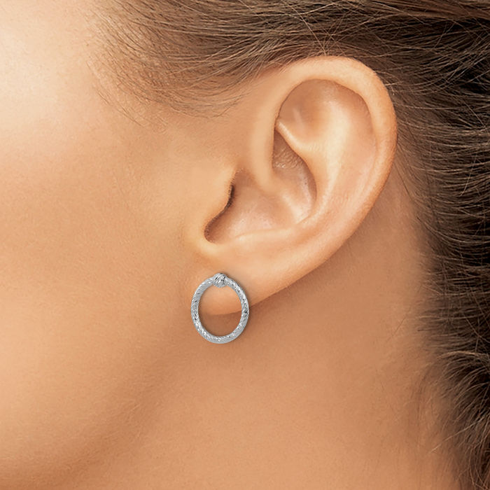 14K Solid White Gold Twisted Circle Round Stud Earrings