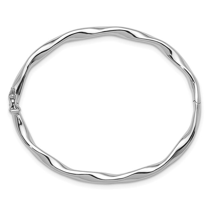 14K Solid White Gold Twisted Bangle Bracelet