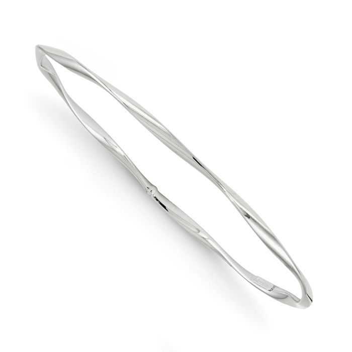 14K Solid White Gold Twisted Slip On Bangle Bracelet - Picture 7 of 12
