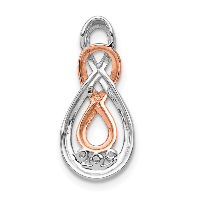 14K Solid Two Tone Rose White Gold Diamond Double Infinity Twisted Love Knot Symbol Floating Chain Slide Pendant Necklace Charm