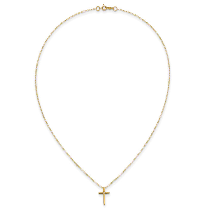 14K Solid Yellow Gold Diamond Cross Chain Necklace