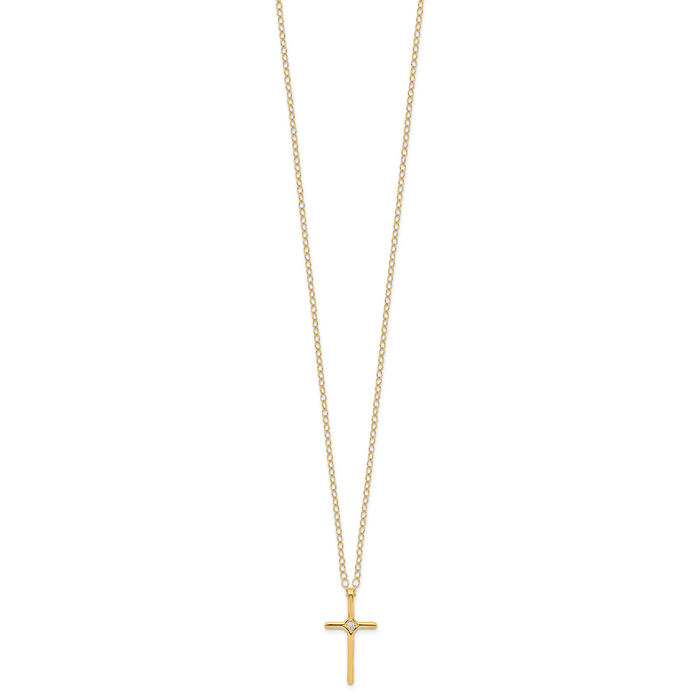 14K Solid Yellow Gold Diamond Cross Chain Necklace