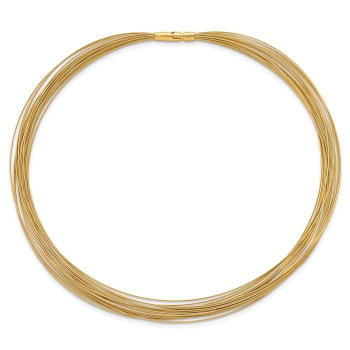 14K Solid Yellow Gold 0.5mm 21 Strand Neck Collar Neckwire Chain Cuff Choker Necklace