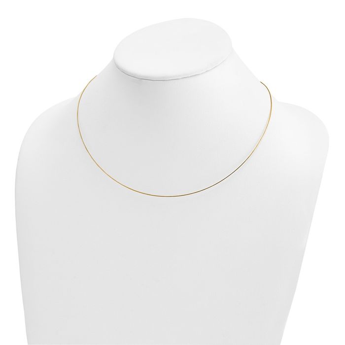 14K Solid Yellow Gold 0.5mm Single Neck Collar Neckwire Chain Cuff Choker ... - Picture 10 of 22