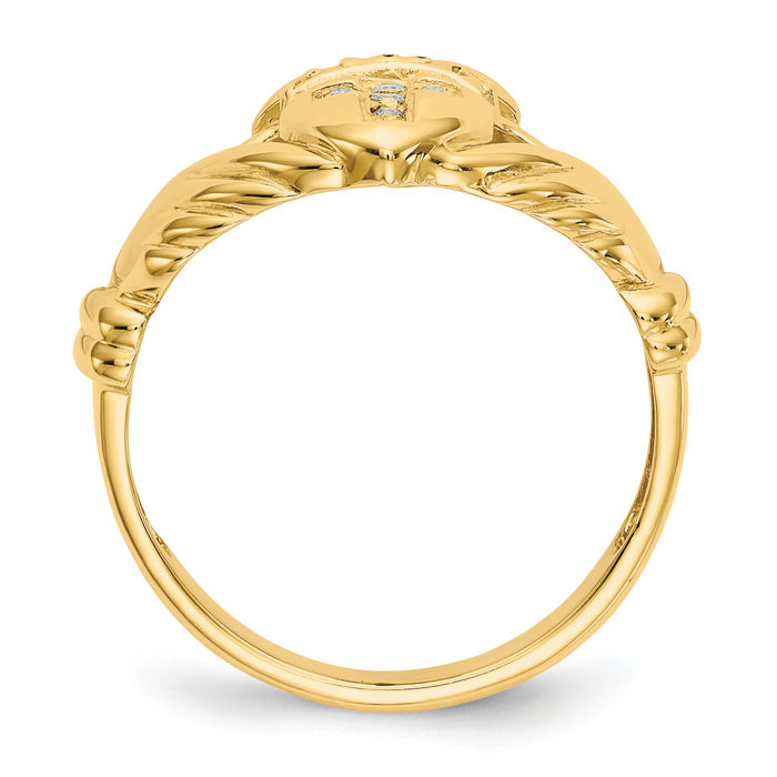 14K Solid Yellow Gold Diamond Heart Irish Claddagh Celtic Ring Chunky Dome Statement Band Jewelry Viking