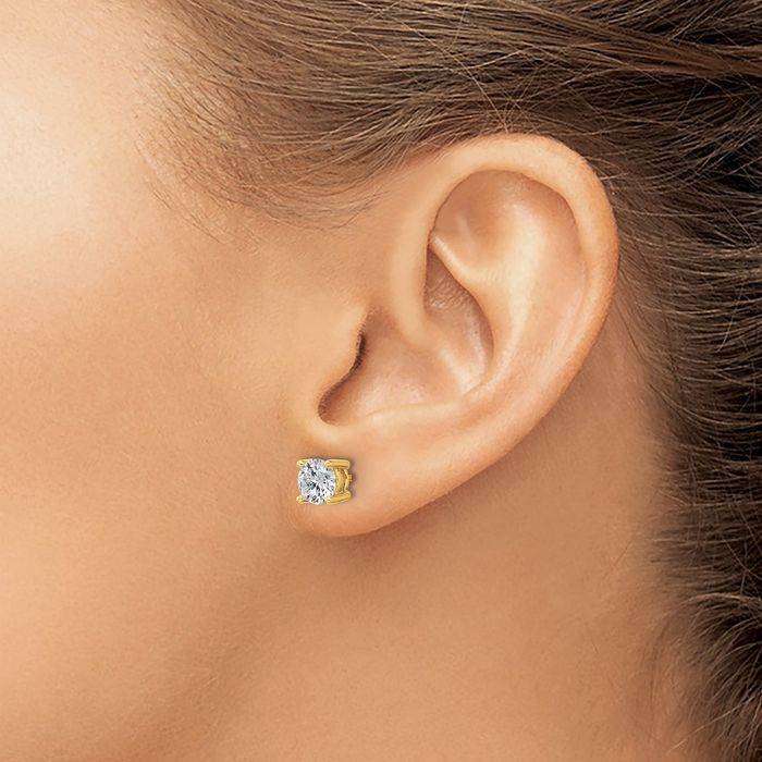 14K Solid Yellow Gold Round Lab Diamond Stud Earrings