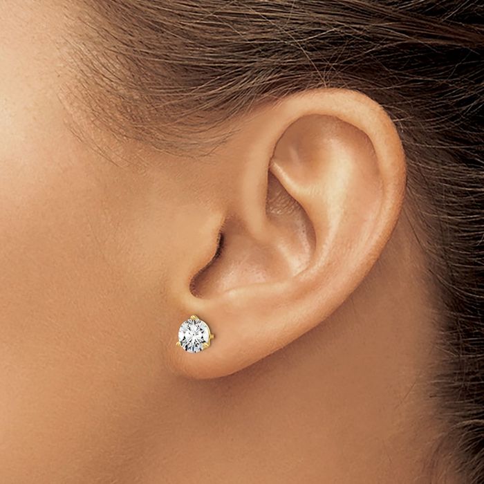 14K Solid Yellow Gold Round Lab Diamond Stud Earrings