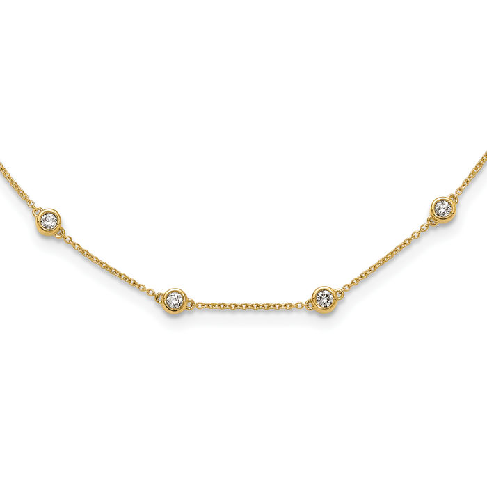 14K Solid Yellow Gold Lab Diamond 16 Station Necklace Chain