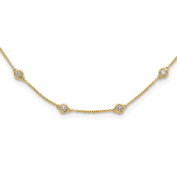 14K Solid Yellow Gold Lab Diamond 16 Station Necklace Chain