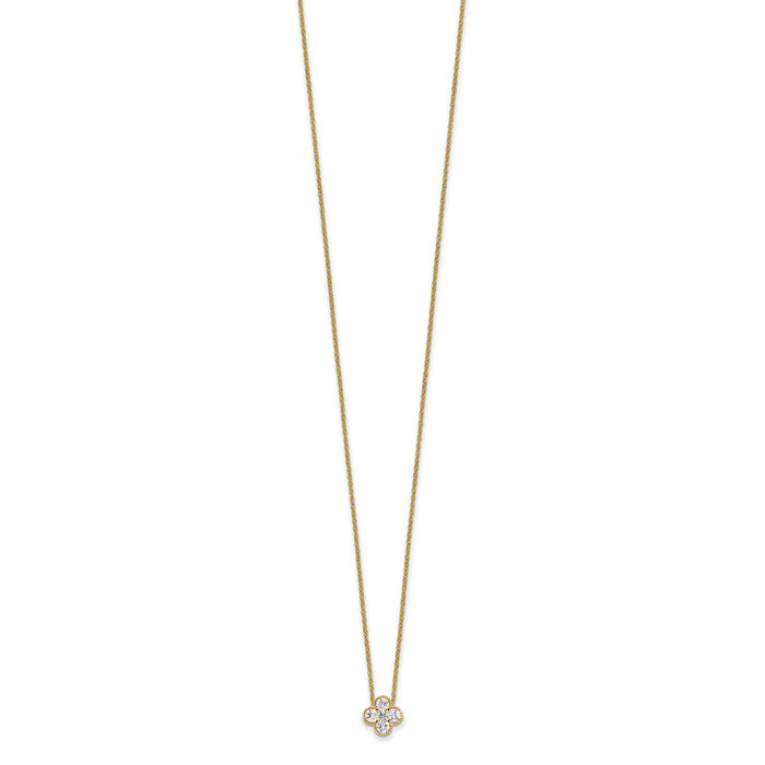 14K Solid Yellow Gold Lab Diamond Bloom Flower Pendant Necklace