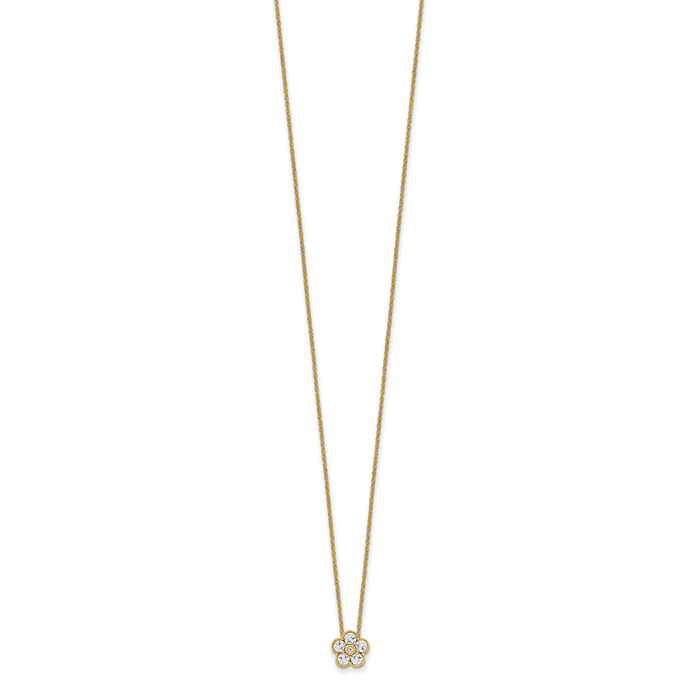 14K Solid Yellow Gold Lab Diamond Flower Pendant Necklace