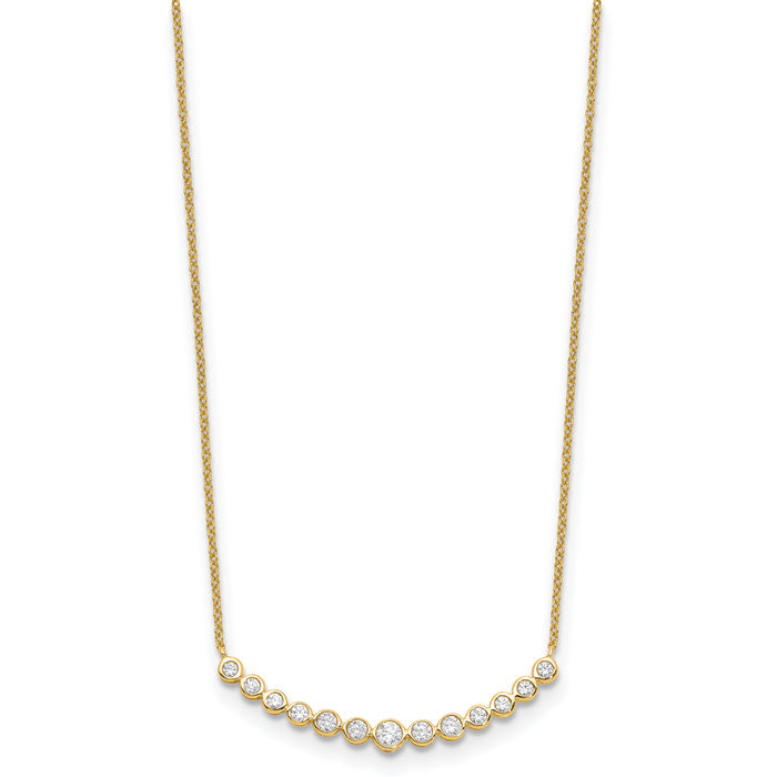 14K Solid Yellow Gold Lab Diamond Graduated Bar Chain Necklace