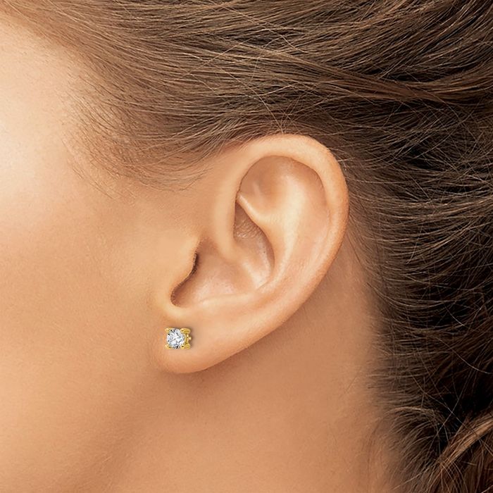 14K Solid Yellow Gold Round Lab Diamond Screw Back Stud Earrings