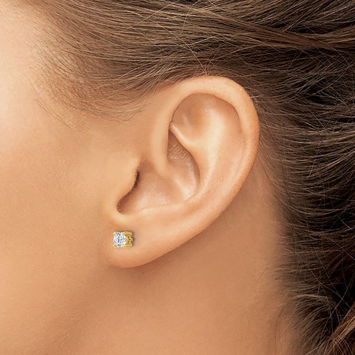 14K Solid Yellow Gold Round Lab Diamond Stud Earrings