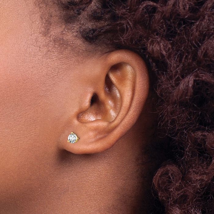 14K Solid Yellow Gold Round Lab Diamond Stud Earrings
