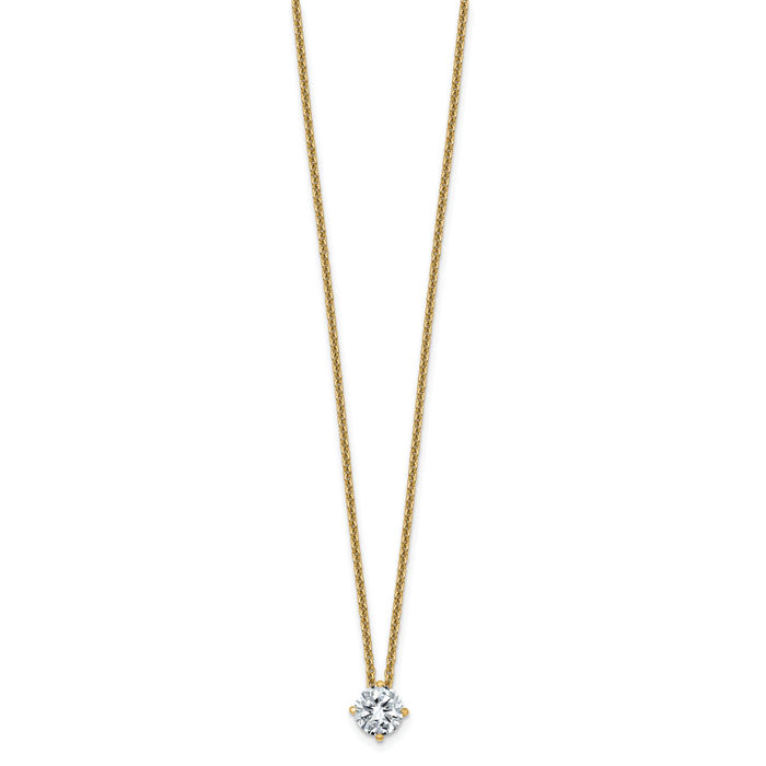 14K Solid Yellow Gold 5mm Round Moissanite Solitaire Chain Necklace