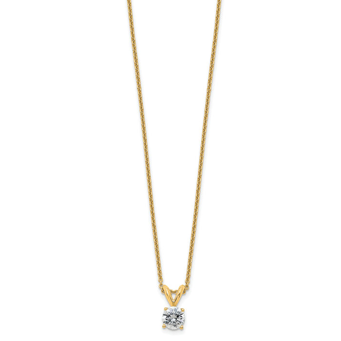 14K Solid Yellow Gold 5mm Round Moissanite Solitaire Chain Necklace