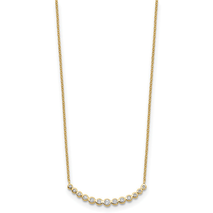 14K Solid Yellow Gold Lab Diamond Graduated Bar Chain Necklace