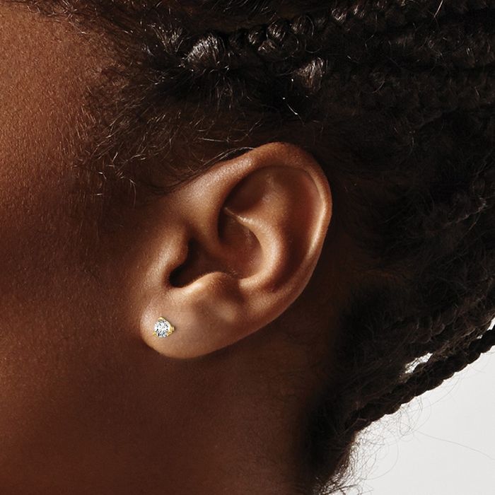 14K Solid Yellow Gold Round Lab Diamond Stud Earrings