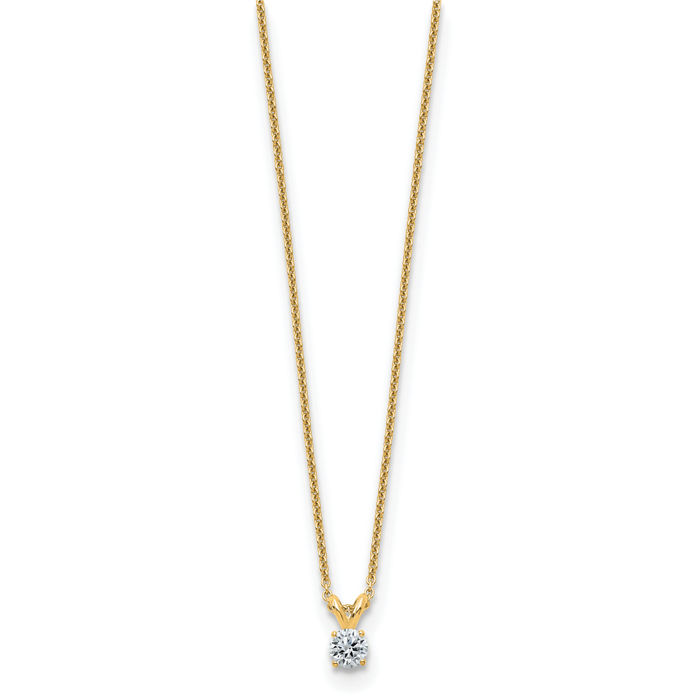 14K Solid Yellow Gold 4mm Round Moissanite Solitaire Chain Necklace