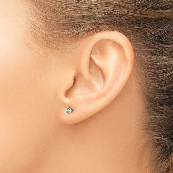 14K Solid Yellow Gold Round Lab Diamond Stud Earrings