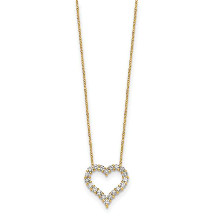 14K Solid Yellow Gold Lab Diamond Heart Pendant Necklace