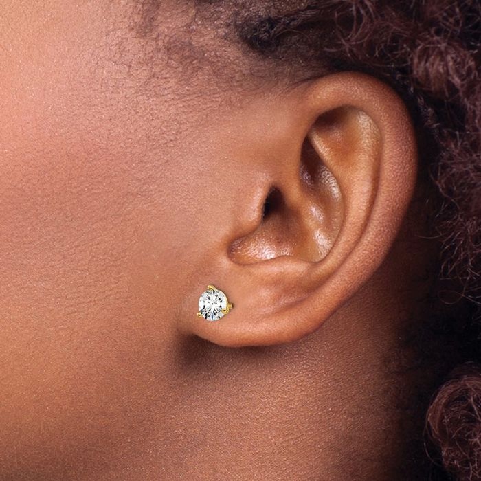 14K Solid Yellow Gold Round Lab Diamond Stud Earrings