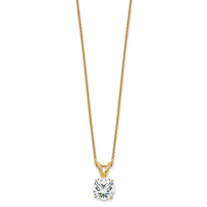 14K Solid Yellow Gold Round Lab Diamond Solitaire Necklace Chain